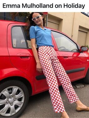 HOLIDAY THE LABEL BY EMMA MULHOLLAND KOKOMO RED GINGHAM PANTS RETRO MOD NWT